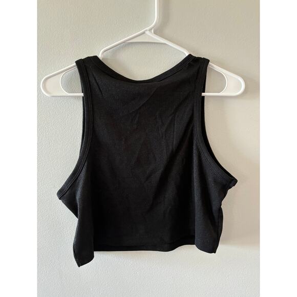 H&M Top Womens Large Black Glittery NWT Crop Tank Sustainable Ribbed Fitted - Picture 4 of 5